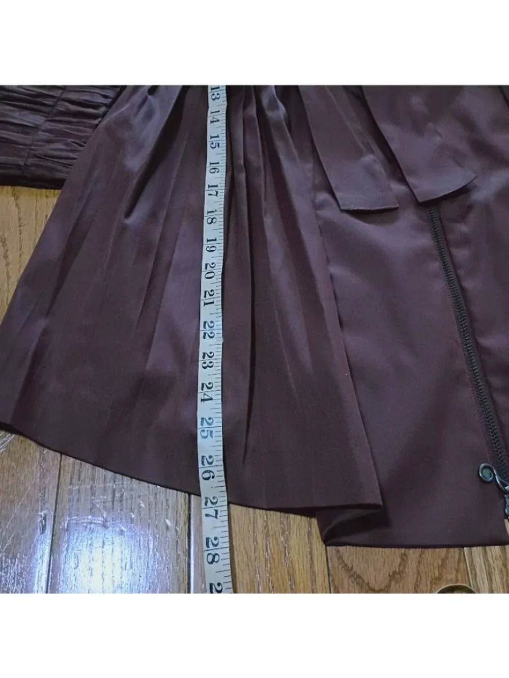 Samuel Dong Brown Ruched Long Sleeve Coat Dress With Belt High Collar & Full Ski - Picture 11 of 13